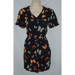 Multicolored Butterfly Print Sz Small Elastic Waist Romper 1 pc Outfit Pockets